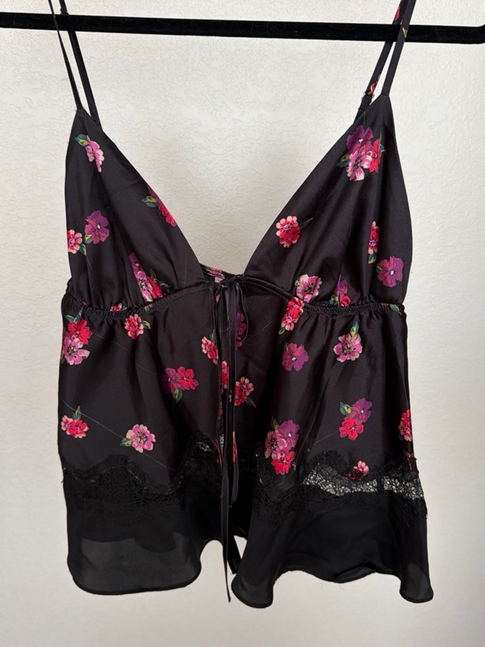 Victoria's Secret Black Camisole with Pink Floral Print